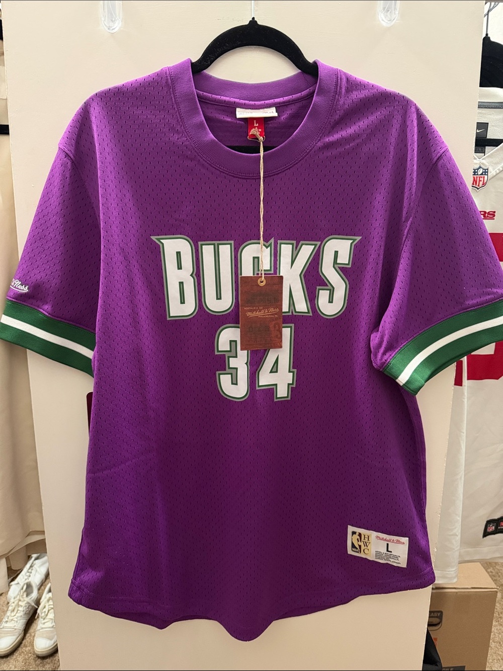 Mitchell & Ness Purple Milwaukee Bucks #34 Mesh Jersey Tee